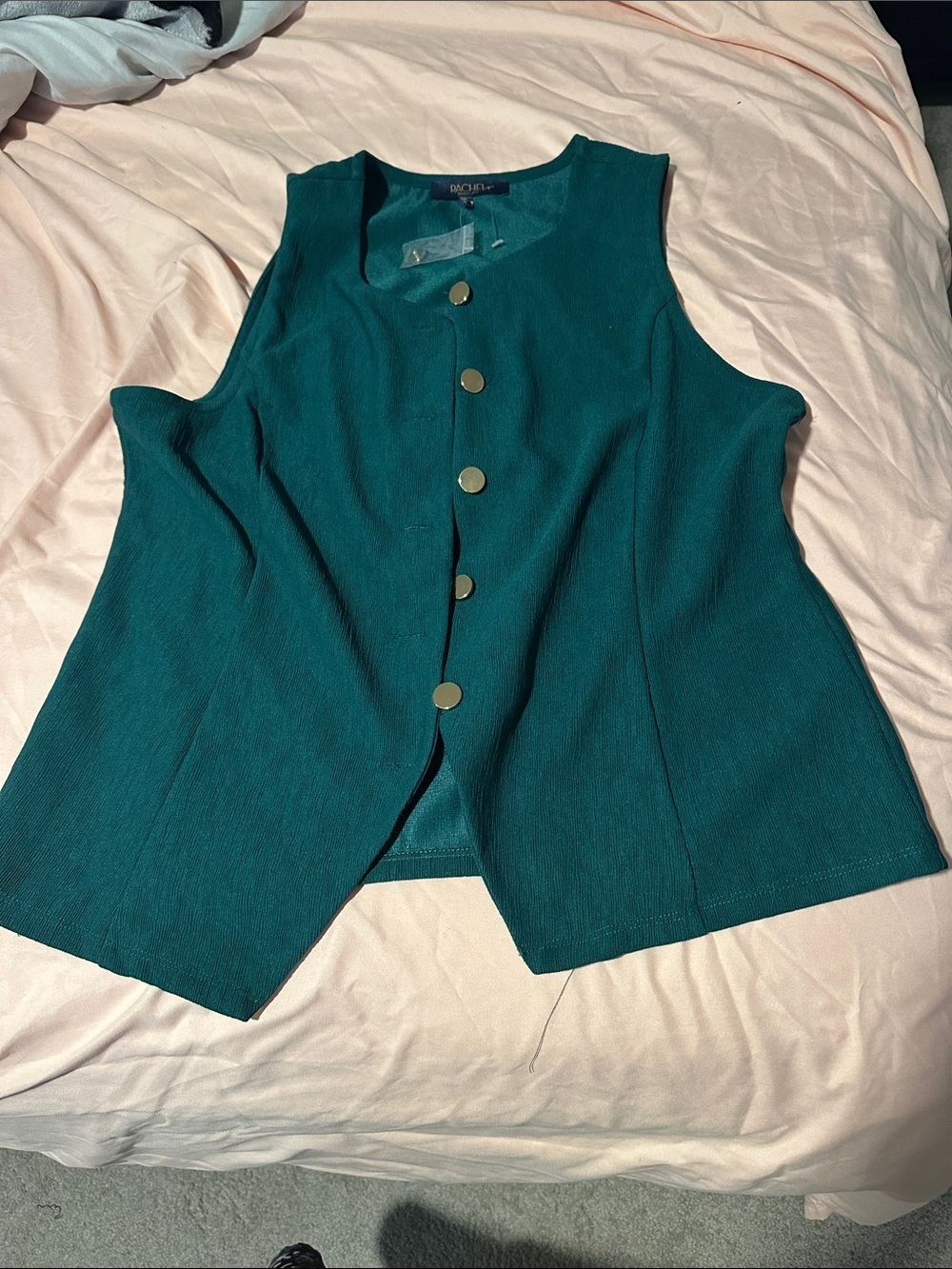RACHEL Rachel Roy Teal Sleeveless Button-Front vest